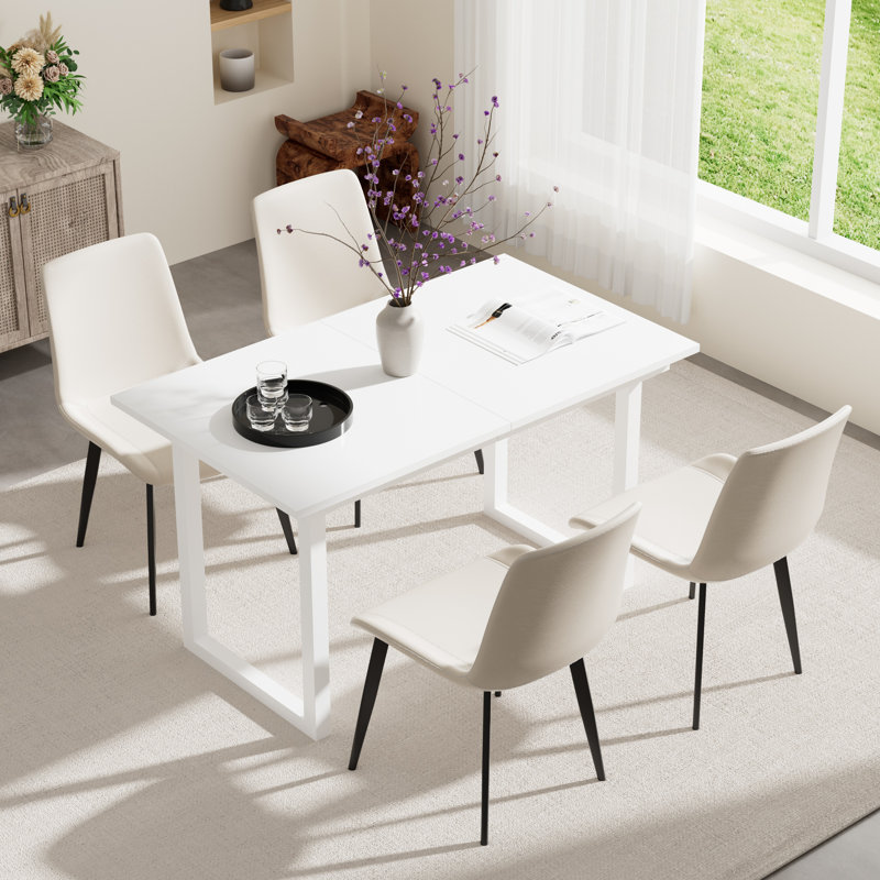 Ensemble de table de salle à manger 70,86 po à rallonge pour 4 à 6 personnes, 5, Blanc/Noir, Blanc