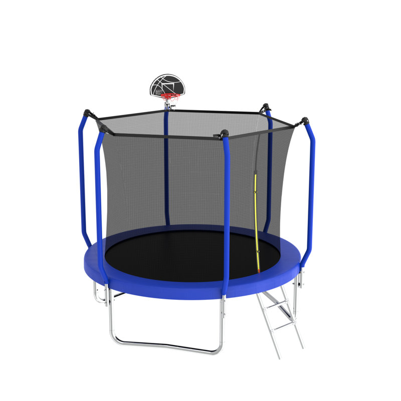 Trampoline 8 pi avec panier de basketball, trampoline d'extérieur renforcé avec filet d'enclos
