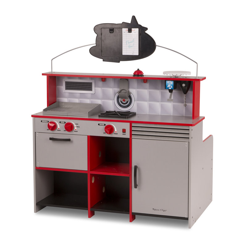 Double-Sided Red and Gray Wooden Star Diner Restaurant Play Set