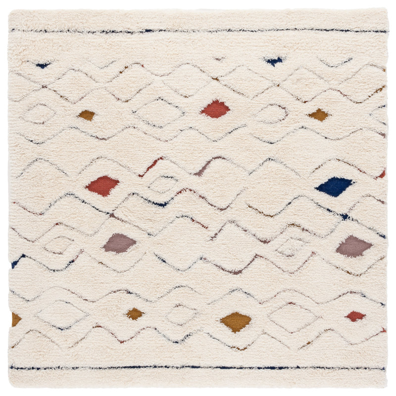 Tapis de style sud-ouest en laine et en coton touffeté à la main Doneshia, Carré 6 pi