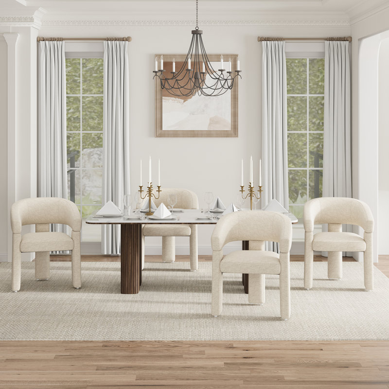 Chaise de salle à manger rembourrée avec accoudoirs tonneau, Beige