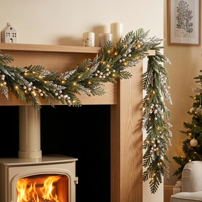 ALPINE FROST - 6ft x 12" Christmas Garland with 100 Warm White 8 Function LEDs
