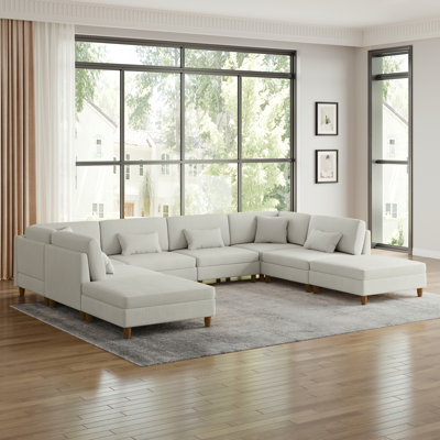 Seemab 160.8" W Upholstered Corduroy Modular Sectional with Removable Ottomans