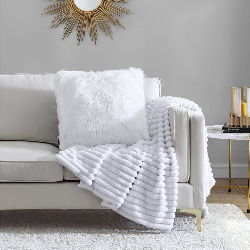 Juicy Couture Sheepskin Faux Fur Decorative Throw Pillows - 22" x 22", White