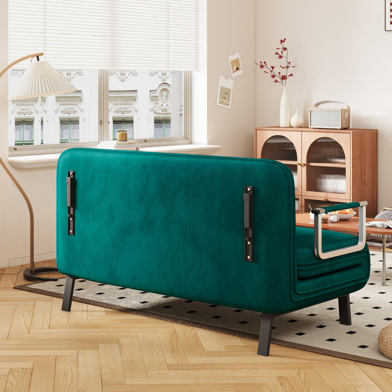 Conneaut Velvet Convertible Sofa, Green Velvet, 35.5" H x 55.1" W x 28.4" D