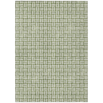 5' X 8' Green And Ivory Geometric Washable Indoor Outdoor Area Rug