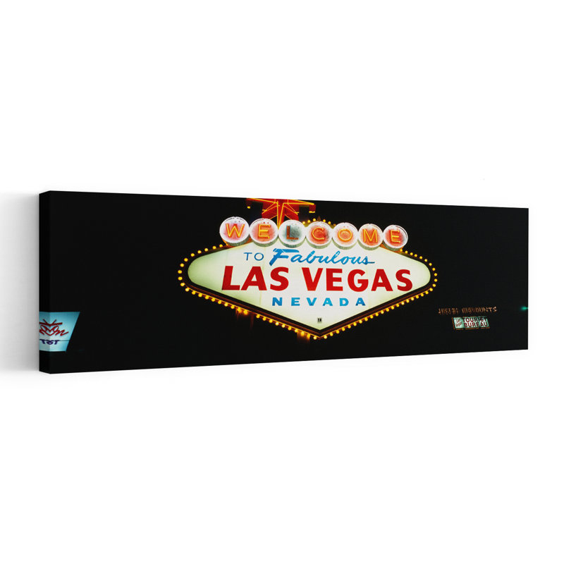 Close-up Of A Welcome Sign Las Vegas Nevada USA by Jerry Driendl Photography - Wrapped Canvas Panoramic Print