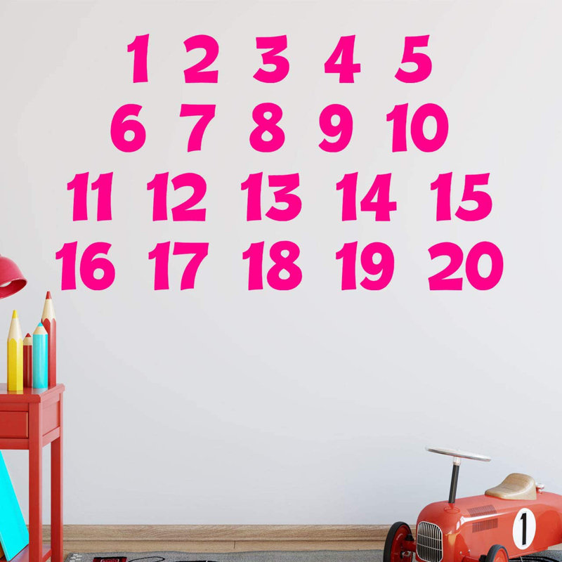 Décalcomanie murale chiffres pour enfants, H 17,5 po x l 31 po x P 0,5 po, Rose vif