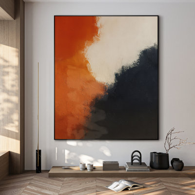 Très grande reproduction d'art sur toile - Abstrait couleur crème en orange brûlé et noir, décoration pour le salon ou la chambre à coucher - «Assemblage requis du cadre (cadre non fini)»