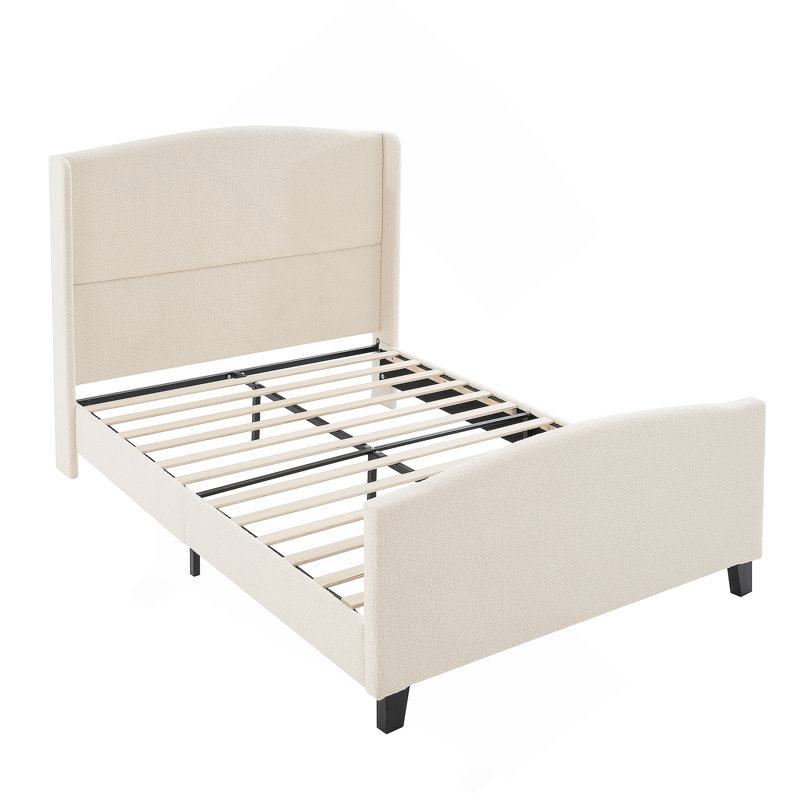 Bed Frame with High Back Upholstered Headboard, Queen, White