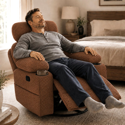 41" Wide Chenille Manual Swivel Rocker Nursery Recliner with Adjustable Armrests