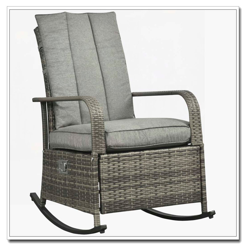 Chaise berçante d'extérieur en osier et rotin, Gris, Gris