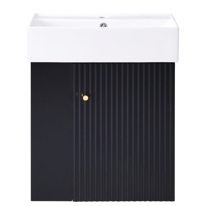 Armoire de salle de bain moderne avec lavabo en céramique - 21,6 po, rangement à gauche, meuble-lavabo noir Tempt, Black