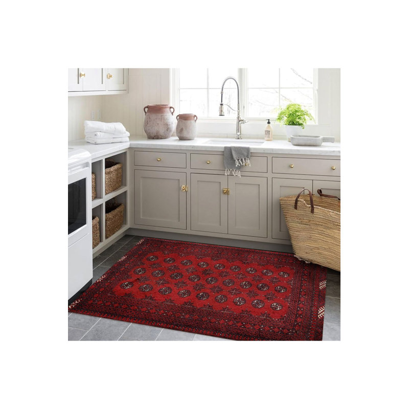Tapis rouge lavable à motif rouge, Sous-tapis rectangulaire de 3 pi 3 po x 4 pi 11 po