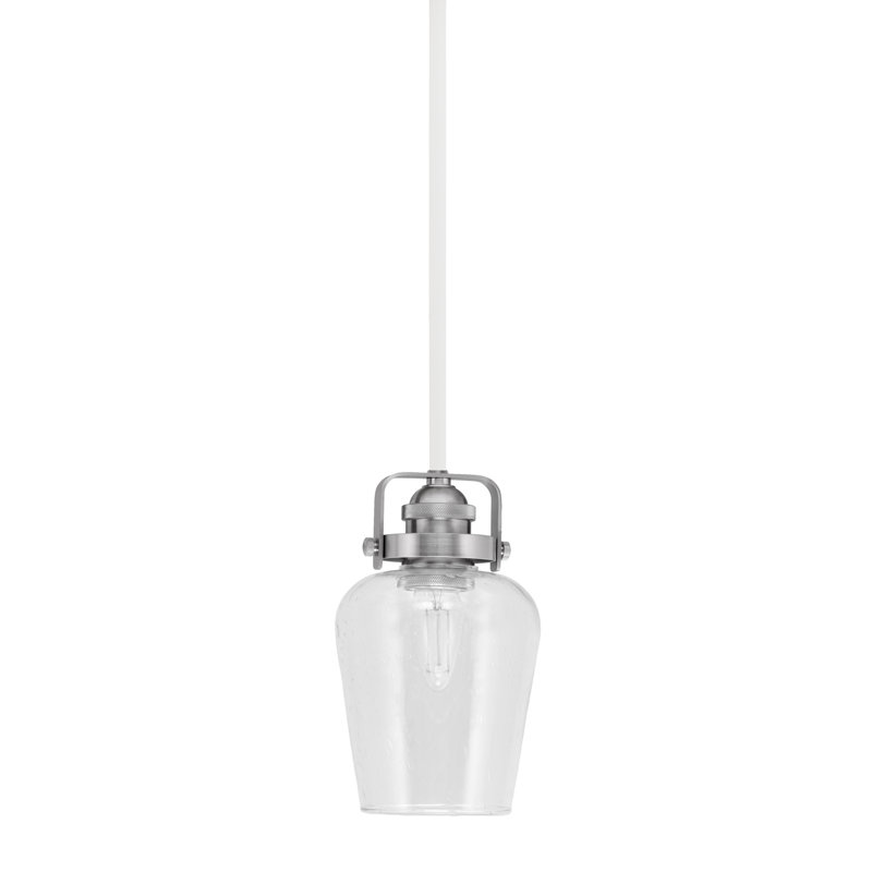 Mini-luminaire suspendu avec tige en verre transparent 5 po Easton, Blanc / nickel brossé