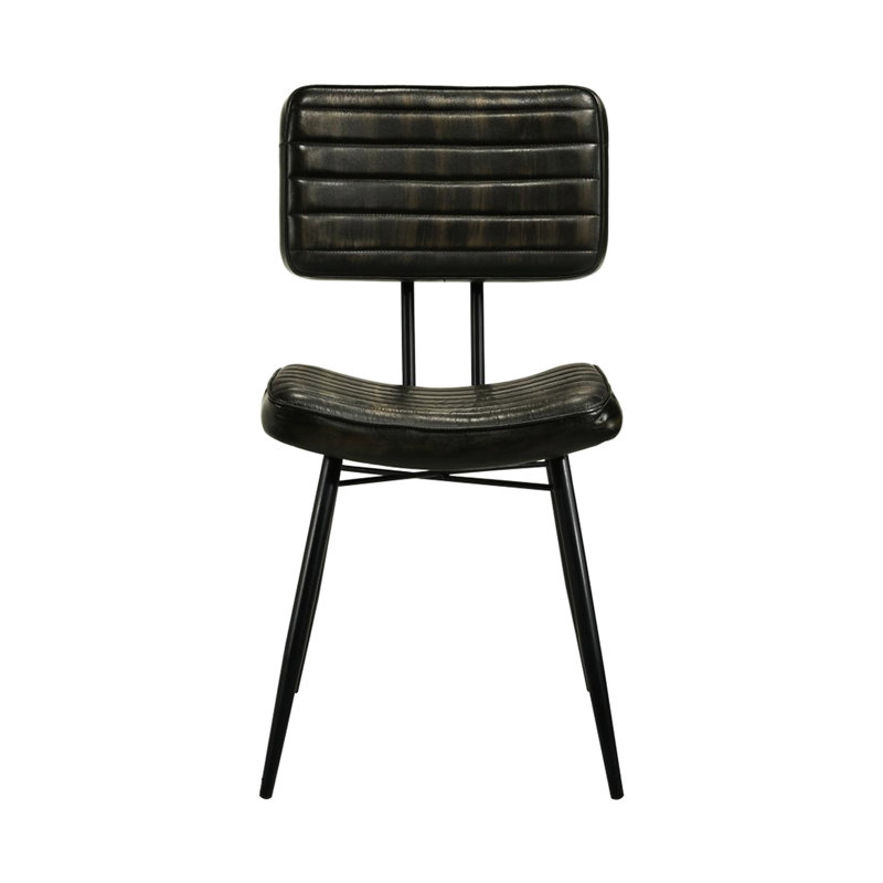 De 2 chaises de salle à manger en cuir noir. Cuir fait à la main, siège rembourré pour les dossiers de la chambre, pieds en métal, rectangulaire