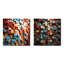 «Blue and Red Abstract Cubes I - Abstract Cubism», ensemble de 2 reproductions d'art en métal sur carrés-463015708