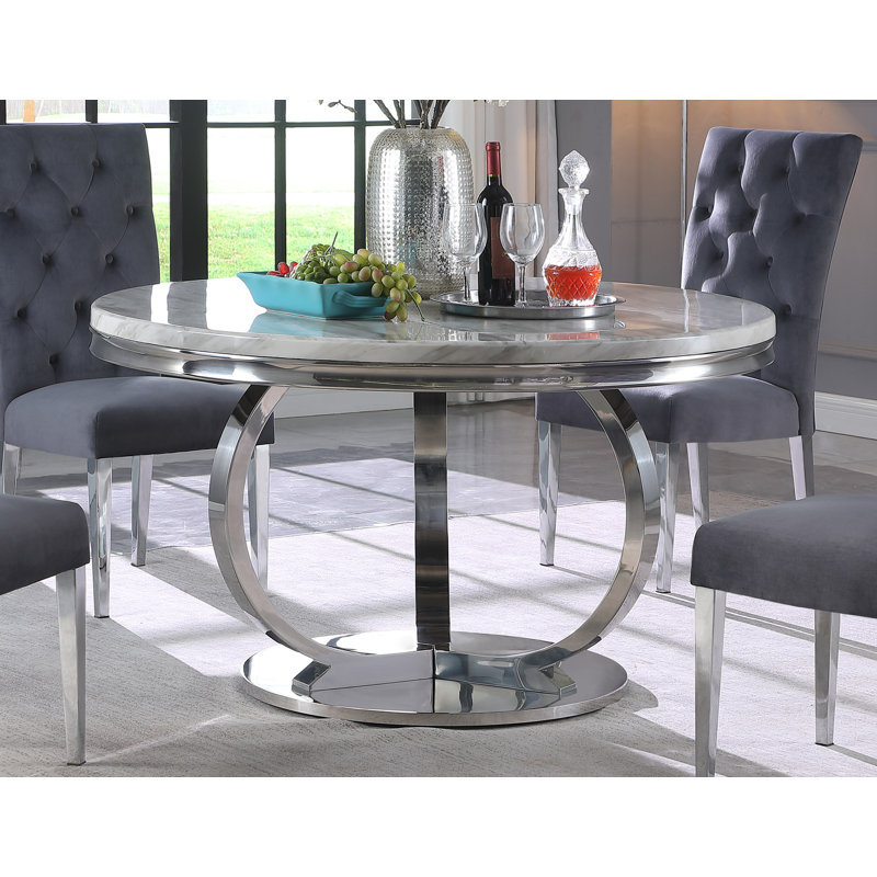Table de salle à manger Koio, H 30 po x L 52 po x l 52 po, Argent argent