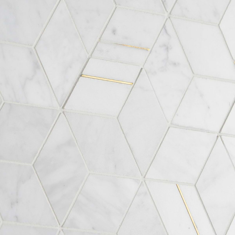 Morgana Polished Marble And Brass Mosaic, Carrara