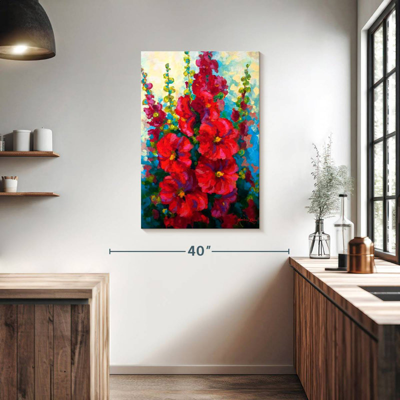 Harnek Red Hollyhocks, 39" H x 26" W