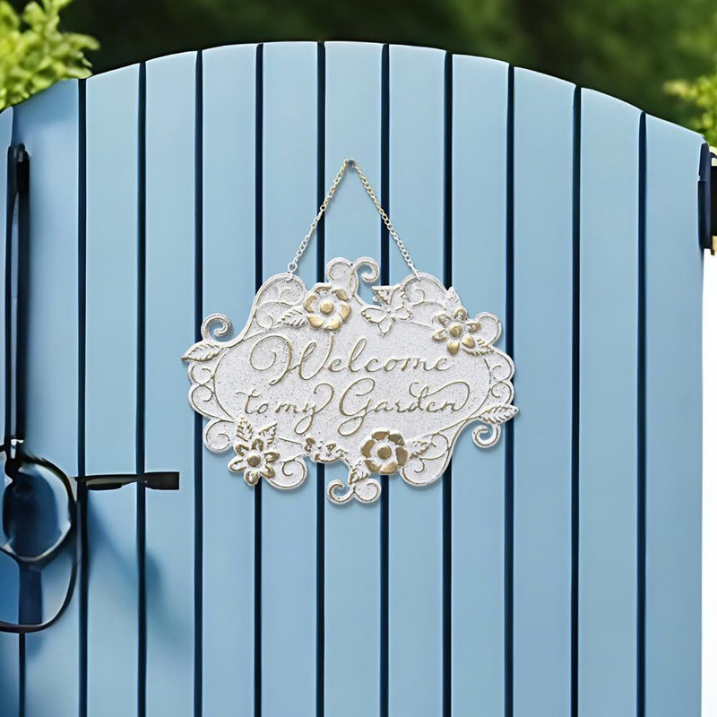 Panneau de bienvenue «Welcome To My Garden» pour décor de jardin Rustic Farmhouse Backyard Outdoor Wall Decor (White)