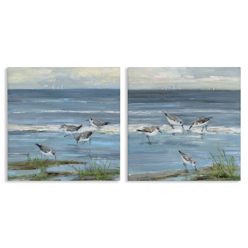 «Beach Shore with Sandpipers & Grass», ensemble de 2 toiles d'art mural, design par Sally Swatland, H 24 po x l 24 po