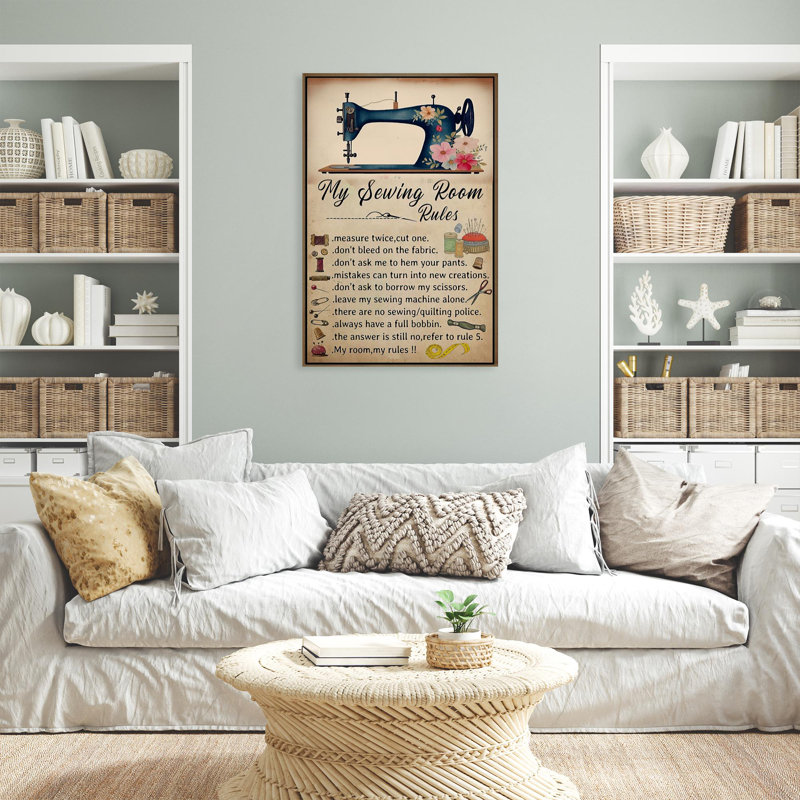 «My Sewing Room Rules», reproduction d'art graphique sur toile tendue 1 pièce, H 36 po x l 24 po x P 1,25 po