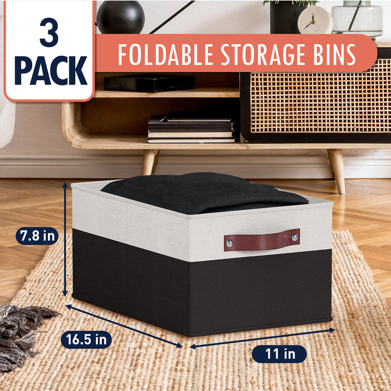 Latitude Run® Decorative Bin, White/Black, 7.8" H x 11" W x 16.5" D