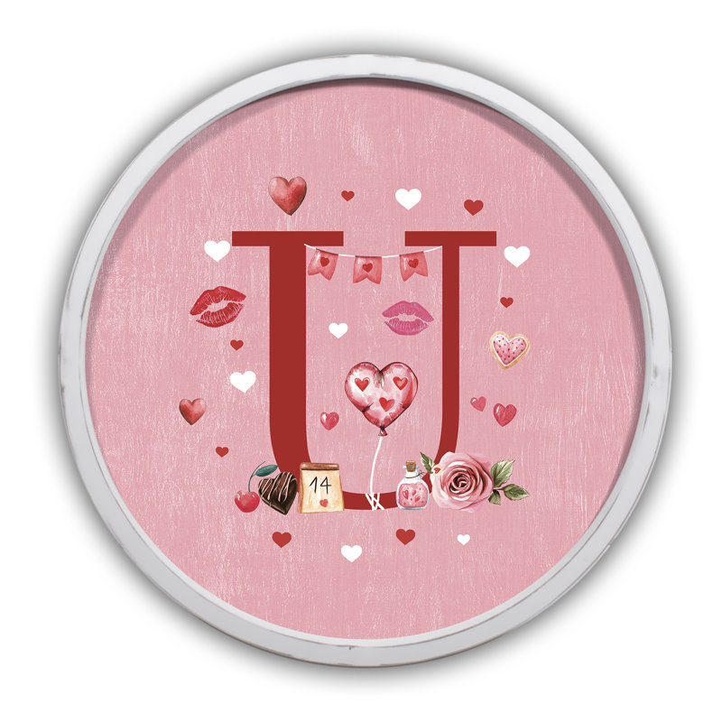 Valentine Things Monogram - U Round White Framed Print