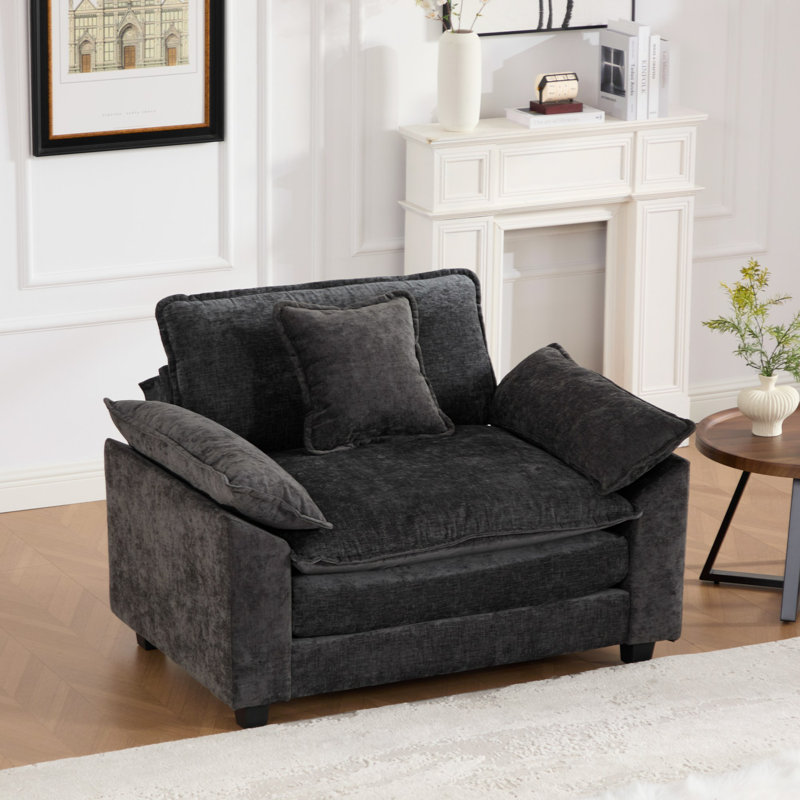 Grid 47'' W Oversized Accent Chair, Deep Seat Chenille Cloud Sofa Chair, Black