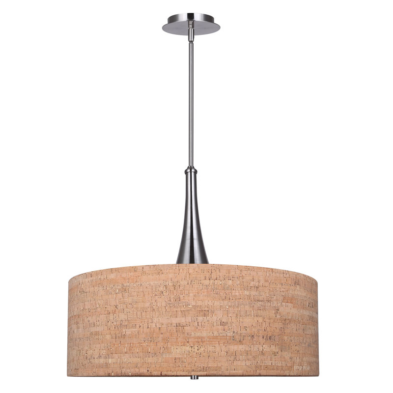 Lustre 3 lumières Ryler avec finition en liège et nickel brossé et abat-jour en liège
