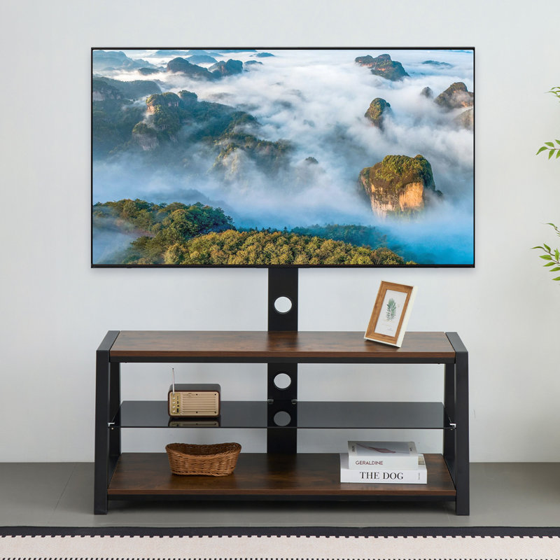 Meuble télé avec plateau de rangement en bois, Bois d'acacia
