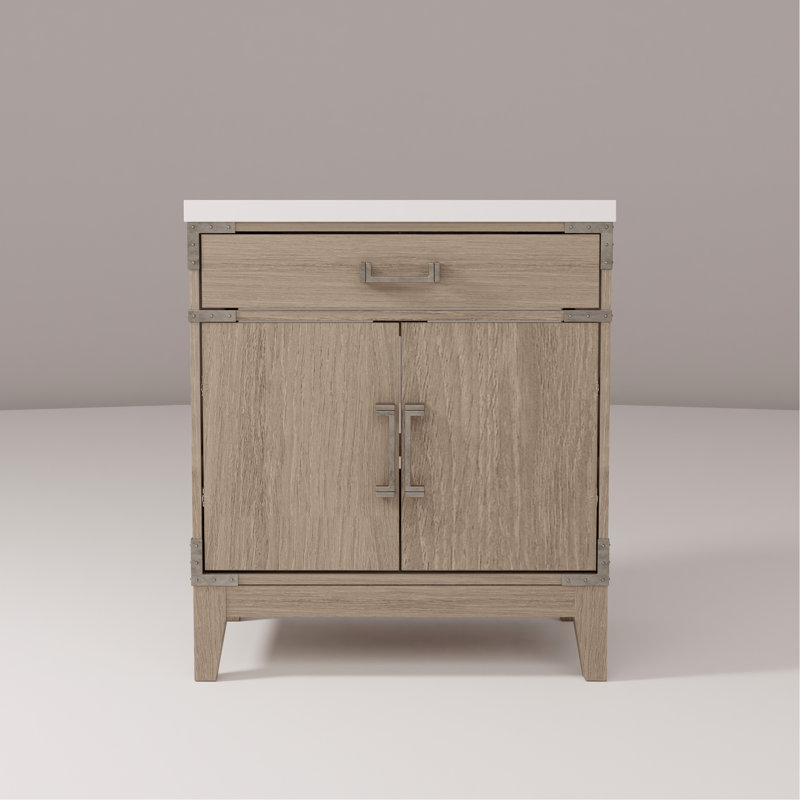 Meuble-lavabo simple en chêne gris 30 x 22 avec comptoir en quartz