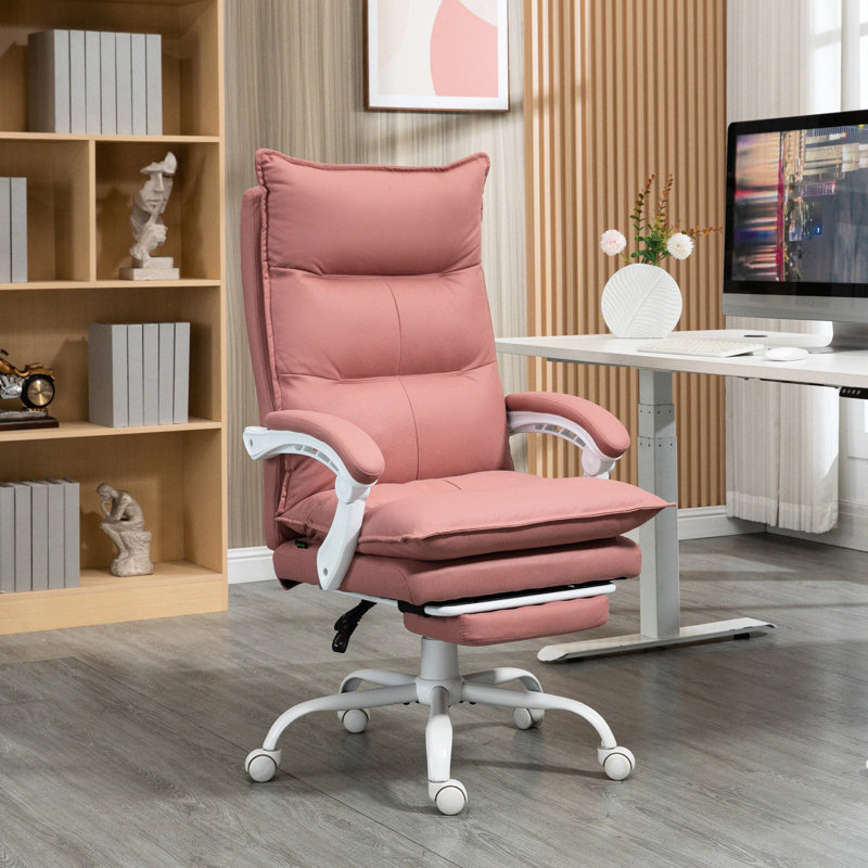 Chaise de bureau rose en microfibre avec chauffage et 6 points de vibration, accoudoir avec repose-pieds pour une microfibre inclinable chauffée
