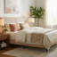 Grand lit de couleur chameau avec un tissu doux, trois et une conception simple pour la chambre à coucher - Décoration de style de soutien-1615175266-1615175269