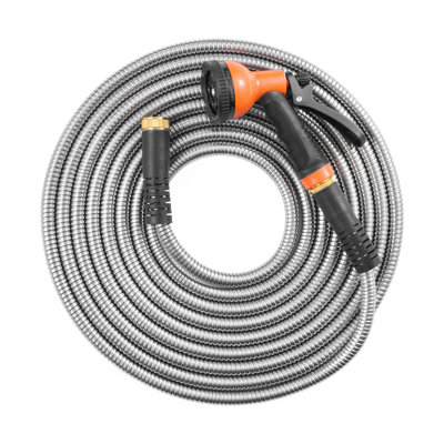 Boyau d'arrosage en métal 75 pi, boyau d'arrosage en acier inoxydable antirouille, boyau d'arrosage robuste avec buse à 10 fonctions, tuyau d'arrosage flexible et sans pli, boyau métallique léger pour cour, extérieur