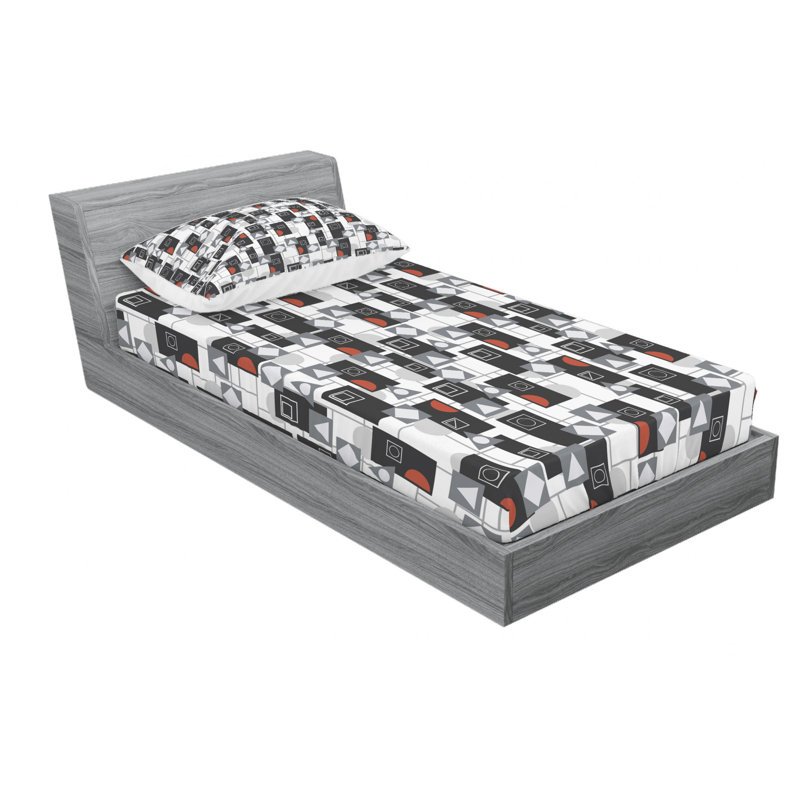 Microfiber Geometric Sheet Set, Twin XL Sheet Set with Fitted Sheet