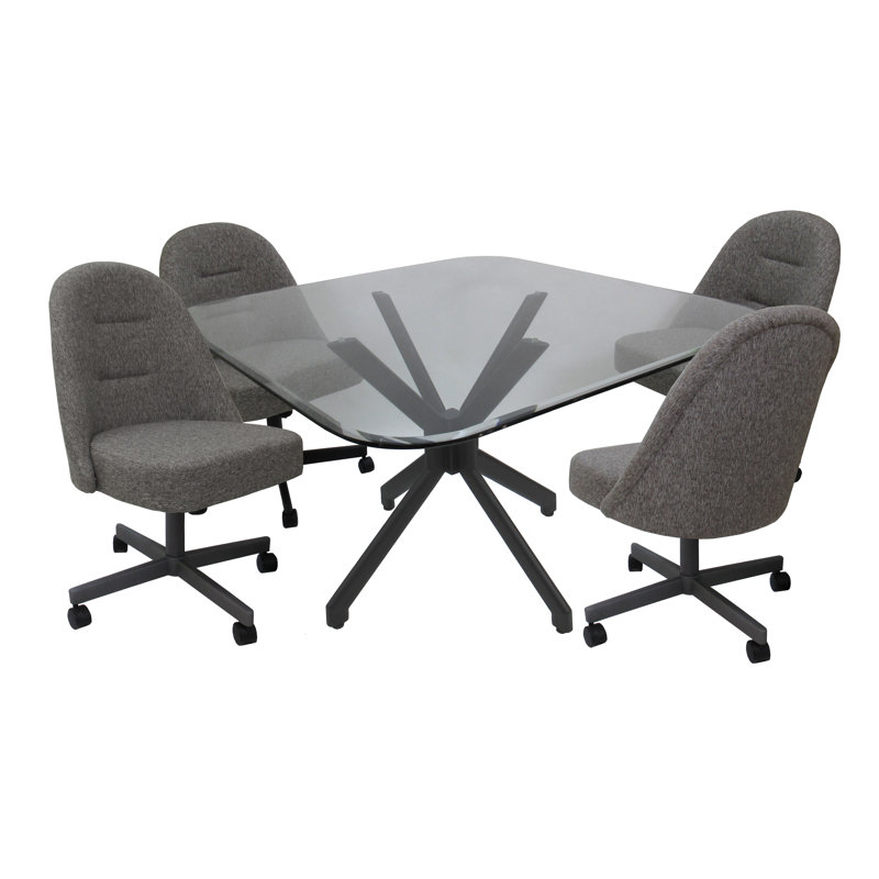 Chaises de roulette pivotantes en métal Heimbach M-235 - verre transparent - vinyle noir - noir, Gris Mojda, Gris