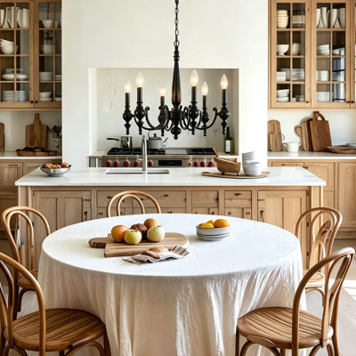 6-Light Black Candle Chandelier for Dining Room, Foyer and Breakfast Nook, Farmhouse Style with Adjustable Chain
