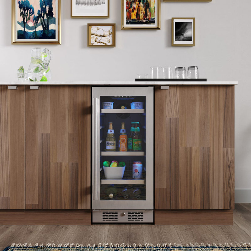 Stainless Steel 15'' Undercounter Beverage Cooler with Glass Door