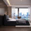 Lit plateforme tapissier en velours-702259455