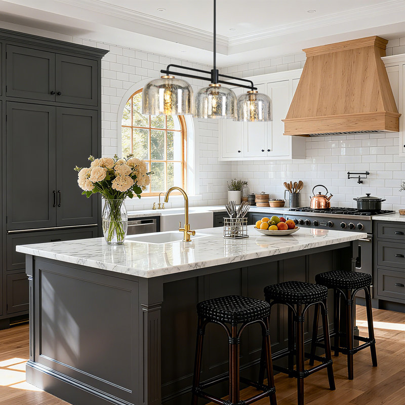3-Light 43.3'' Dimmable Modern Kitchen Island Linear Pendant, Mercury