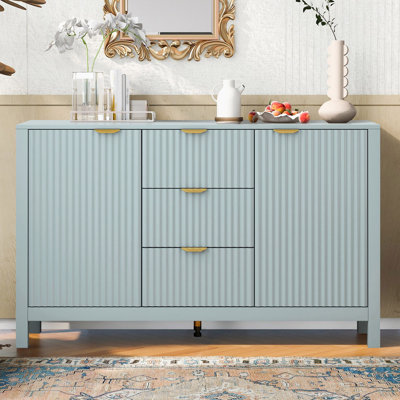 Sideboard with Wave Design - 3 Adjustable Shelves, 3 Drawers & Soft-Close Doors, Storage Console Table with Metal Handles, Suitable for Study, Hallway and Living Room