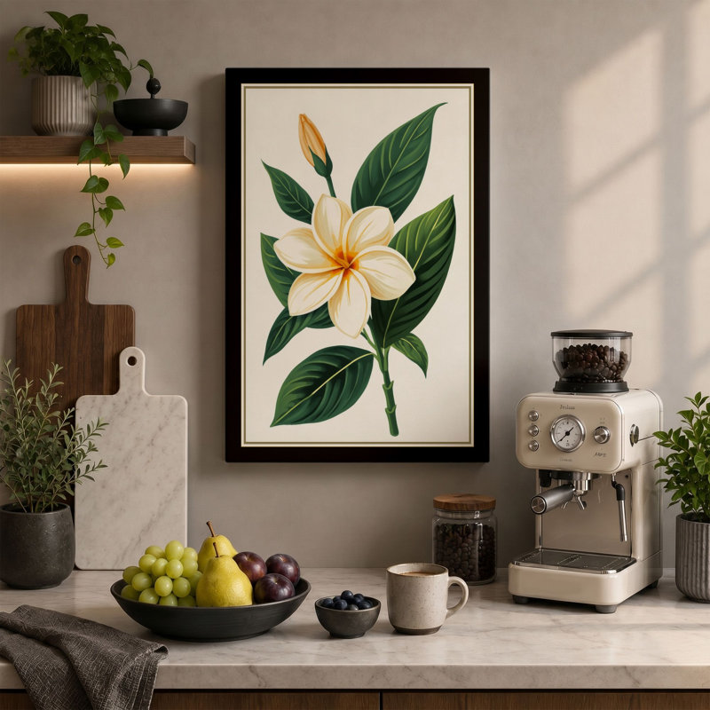Magnolia Botanical - Wrapped Canvas, 30x20 - 76.2 x 50.8 cm, Teal Border