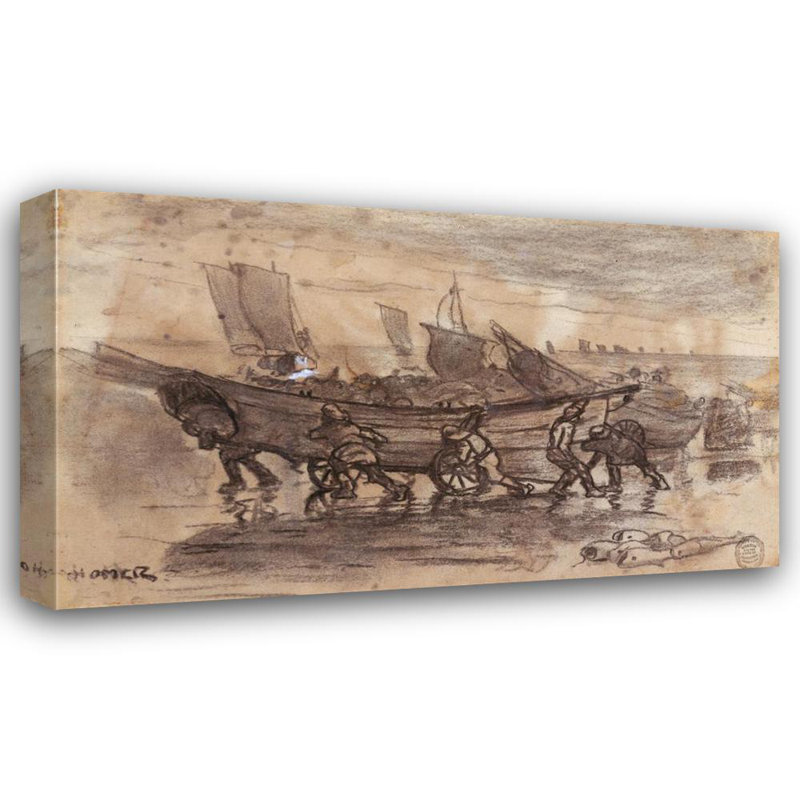 "Fishermen Beaching a Dory, Cullercoats, England" by  Winslow Homer - Gallery Wrap Canvas Wall Art, 18" H x 14" W