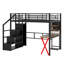 Lit mezzanine en métal (double) - DEL incluse, poste de travail intégré, garde-robe et escalier de rangement