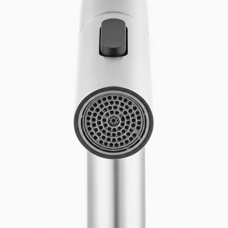 Robinet espacé à deux poignées, trois trous, douchette rotative rétractable, avec bonde escamotable, Brushed Nickel