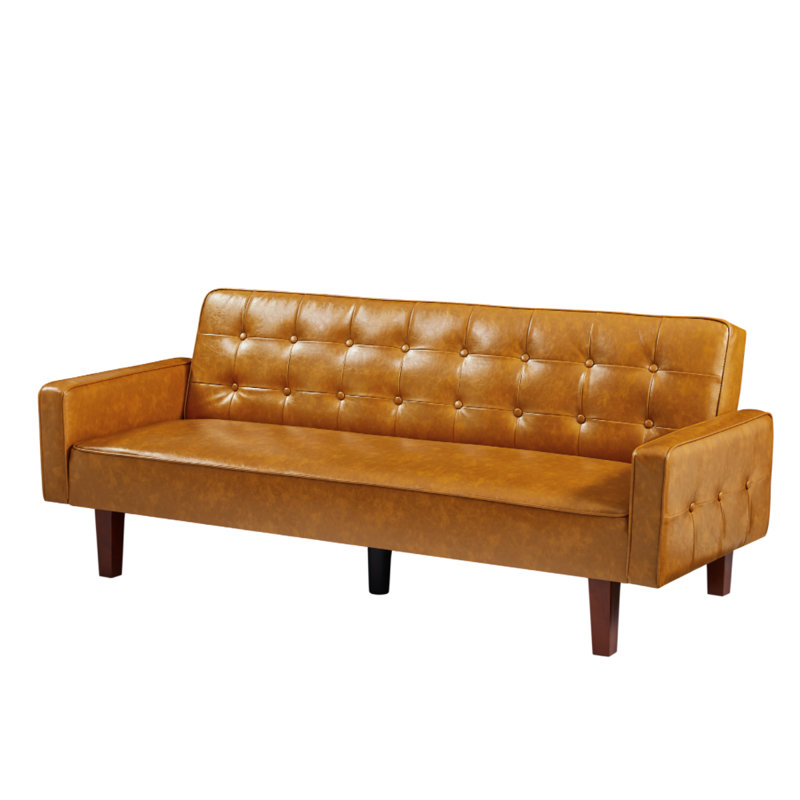 Canapé-lit convertible en cuir synthétique 74,4 po, brun, Brown