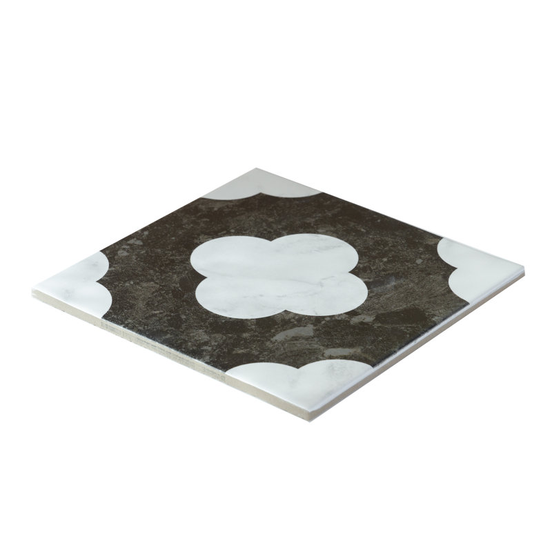 Carreaux encaustiques aspect marbre italien 8 po x 8 po Dandy Pin, Mélange noir / blanc