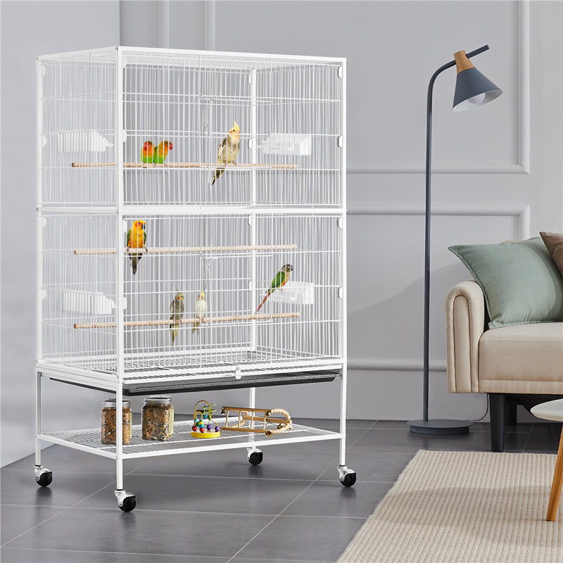 132cm Flat Top Floor Bird Cage with Wheels, White